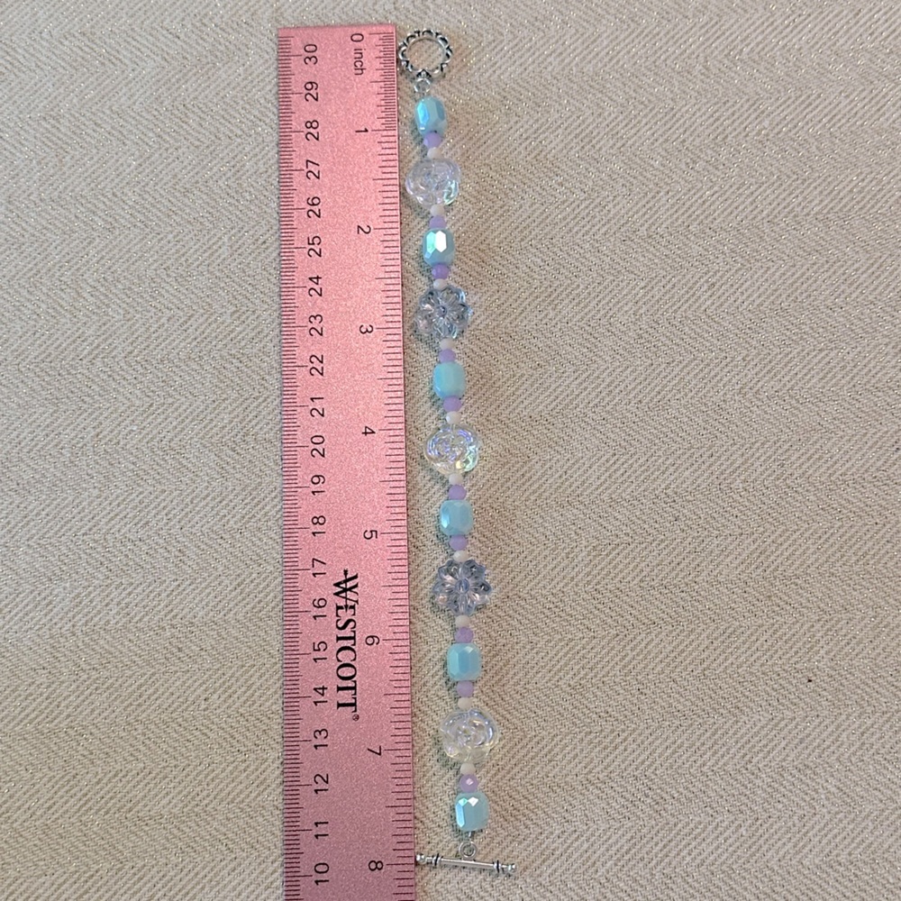Handmade Bracelet & Earring Set Robins Eggs Blue Lavender Purple Toggle Clasp - Picture 9 of 12